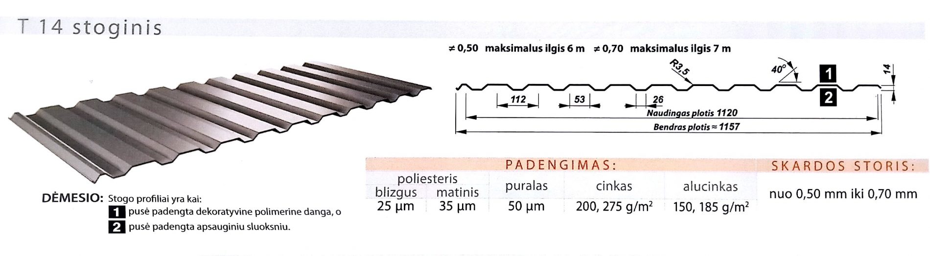 Plieninė stogo danga Trapecinis profilis T 14  | stogocerpes.lt