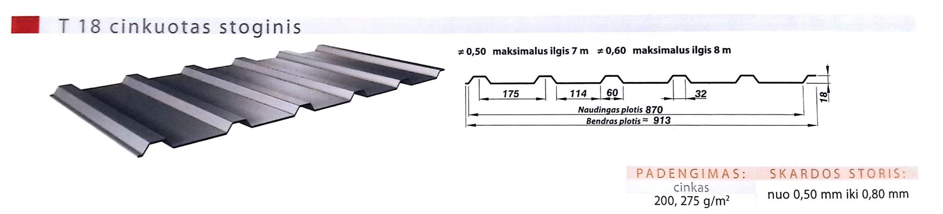 Plieninė stogo danga Trapecinis profilis T 18 cink | stogocerpes.lt