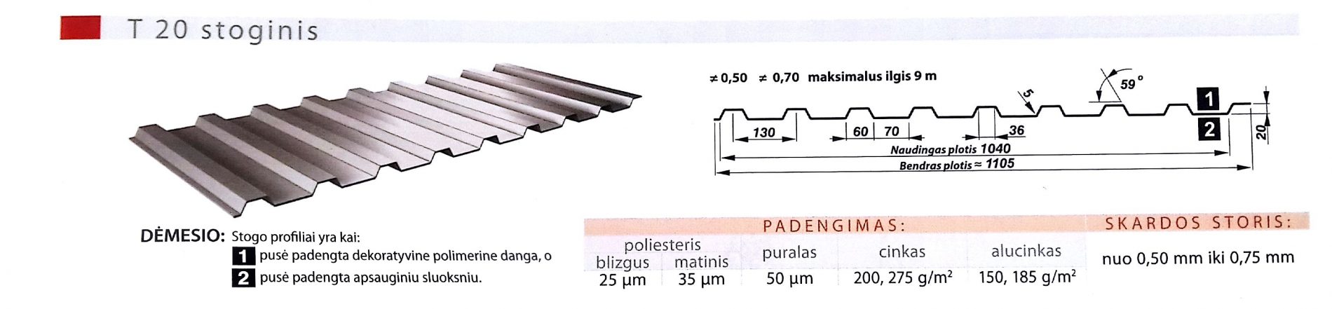 Plieninė stogo danga Trapecinis profilis T 20 | stogocerpes.lt
