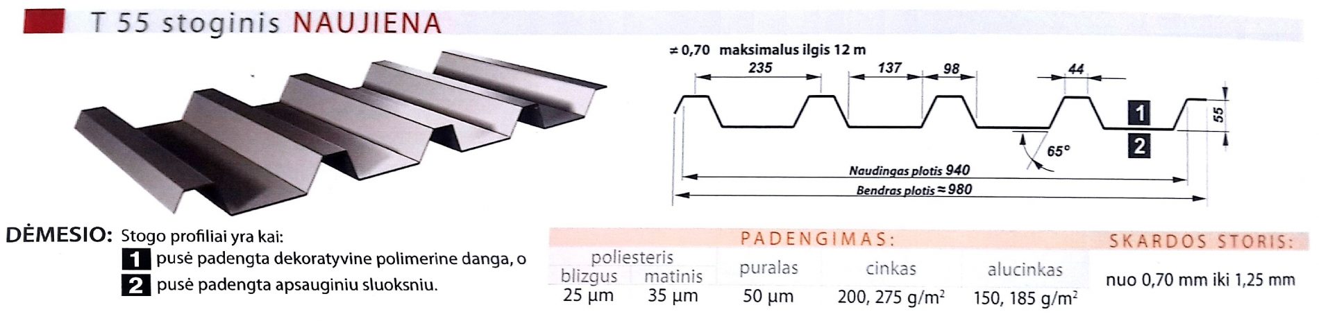 Plieninė stogo danga Trapecinis profilis T 55 | stogocerpes.lt